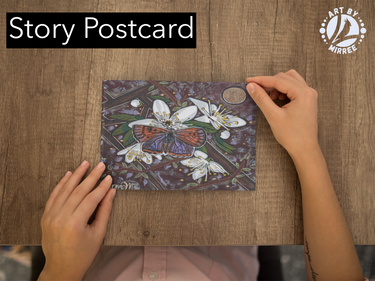 'Purple Copperwing Butterfly with Flower Medicine' Aboriginal Art A6 Story PostCard Single by Mirree